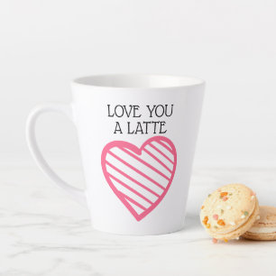 Tasse Latte AIMEZ-VOUS UN LATTE et mignon coeur rayé rose chau