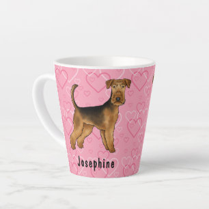 Tasse Latte Airedale Terrier Chien Avec Coeurs Rose Et Nom