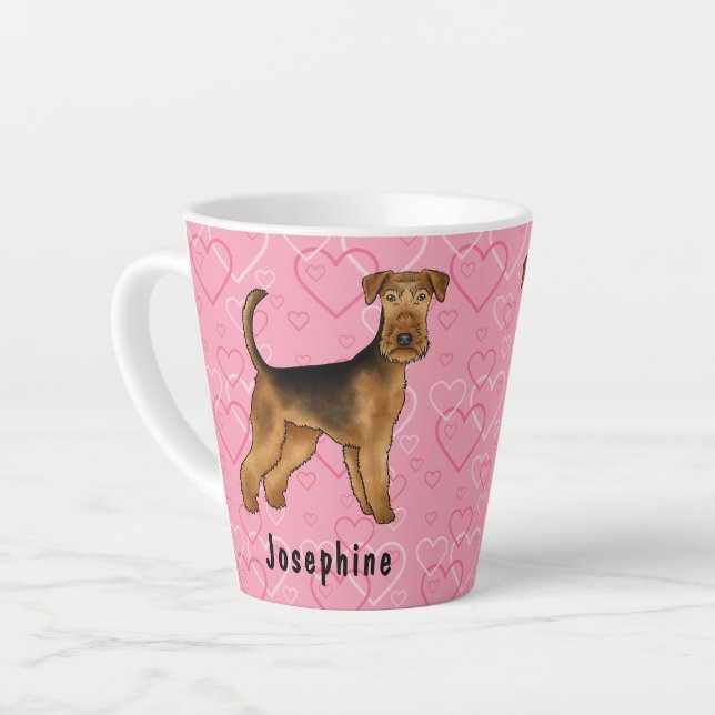 Tasse Latte Airedale Terrier Chien Avec Coeurs Rose Et Nom (Angle gauche)