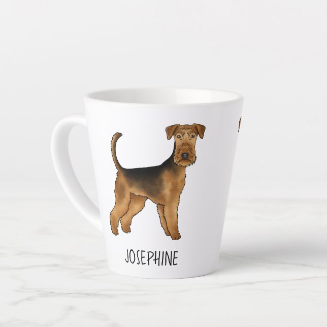 Tasse Latte Airedale Terrier Cute Dessin Chien Et Nom Personna (Angle gauche)