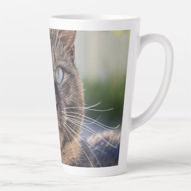 Tasse Latte Ajouter une Personnaliser photo de chat (Droite)