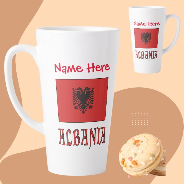 Tasse Latte Albanie Drapeau Rouge Personnalisation Grande (Créateur téléchargé)