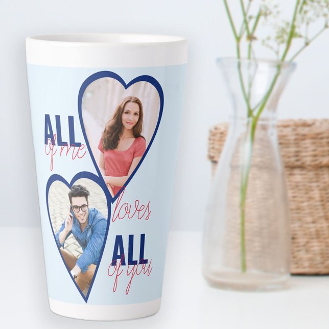 Tasse Latte All Me Loves All You 2 Heart Photo Blue (Créateur téléchargé)