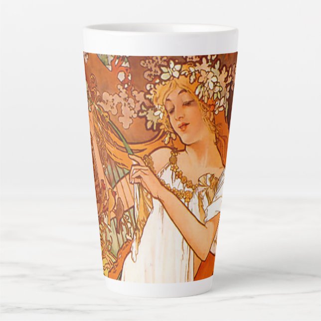Tasse Latte Alphonse Mucha Printemps Art Nouveau (Devant)