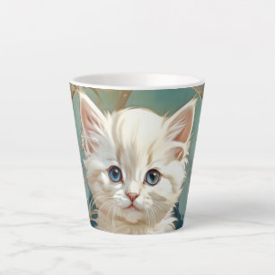 Tasse Latte Alphonse Mucha Style Chat blanc