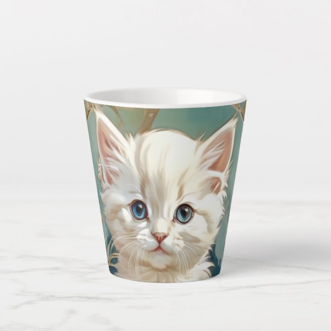 Tasse Latte Alphonse Mucha Style Chat blanc (Devant)