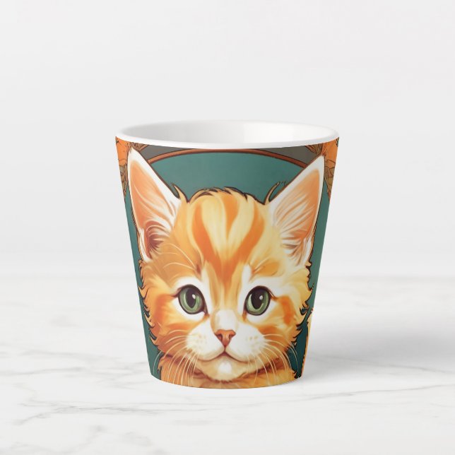 Tasse Latte Alphonse Mucha Style Chat orange (Devant)