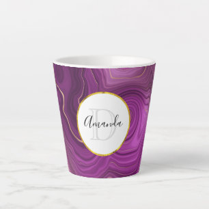 Tasse Latte Améthyste Violet Et Monogramme D'Agate Abstrait Or