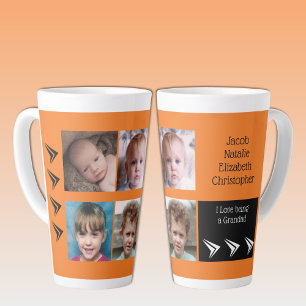 Tasse Latte Amour noir orange étant un Grand-Père avec photos