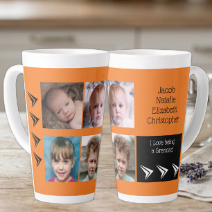 Tasse Latte Amour orange noir d'être un grand-père avec photos