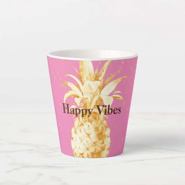 Tasse Latte Ananas rose jaune or (Devant)