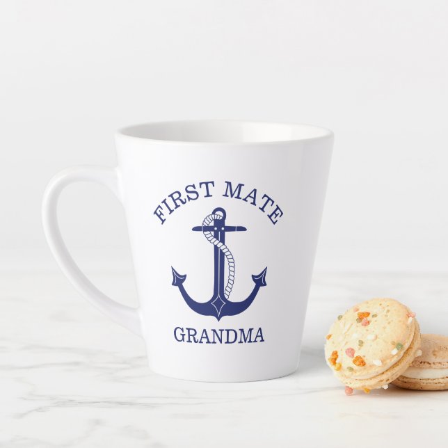 Tasse Latte Ancre bleue de la marine nautique Premier grand-mè (En situation)