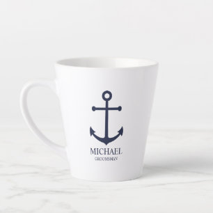 Tasse Latte Ancre Bleue marine Nautique Groomsmen personnalisé