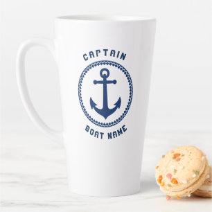 Tasse Latte Ancre marine nautique Capitaine et bateau ou nom 2