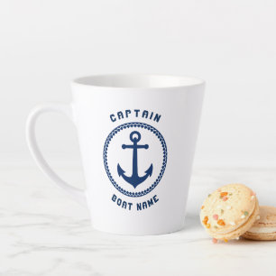 Tasse Latte Ancre marine nautique Capitaine et bateau ou nom 2