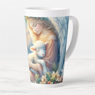 Tasse Latte Ange de Noël avec agneau dans la paix hivernale