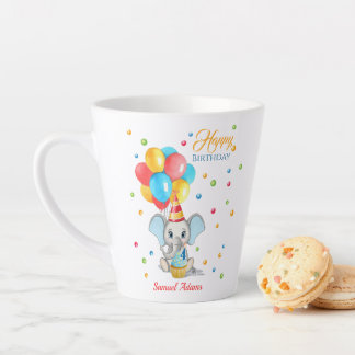 Tasse Latte Anniversaire de enfant de dessin coloré d'éléphant