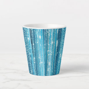 Tasse Latte Aqua Blue White Glam Tinsel Stripes Tags cadeaux
