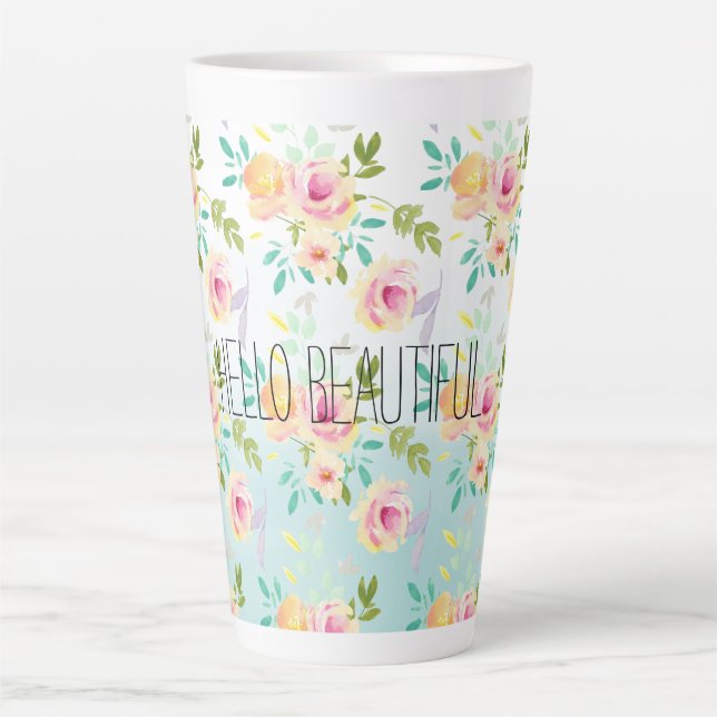 Tasse Latte Aqua Ombre rose jaune floral (Devant)