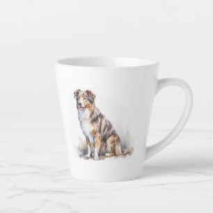 Tasse Latte Aquarelle Australian Shepherd