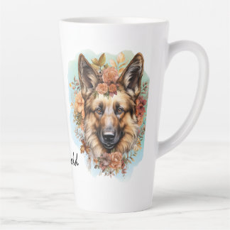 Tasse Latte Aquarelle bergère allemande enveloppement floral d