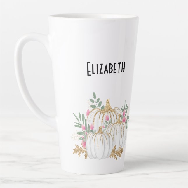 Tasse Latte Aquarelle blanche et Citrouille or (Gauche)