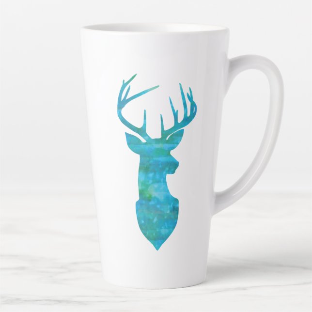 Tasse Latte Aquarelle bleue Cerf Silhouette (Droite)