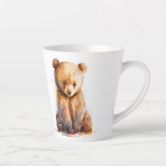 Tasse Latte Aquarelle Brown ours bébé, assise Cute ours bébé