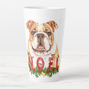 Tasse Latte Aquarelle Bulldog Noel Noël