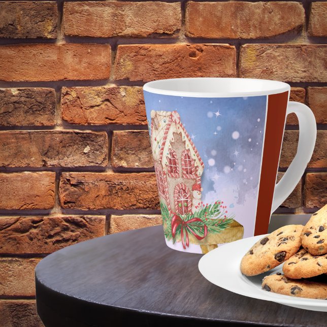 Tasse Latte Aquarelle de la maison de pain d'épice de Noël (Créateur téléchargé)