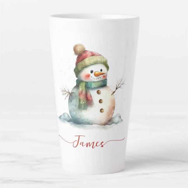 Tasse Latte Aquarelle de motoneige mignonne Noël personnalisé (Devant)