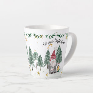 Tasse Latte Aquarelle de Noël Gnome Lumière Étoiles