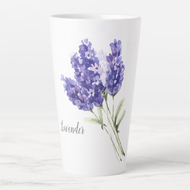 Tasse Latte Aquarelle des fleurs de lavande (Devant)