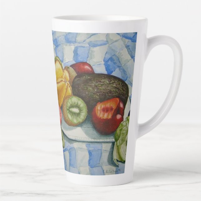 Tasse Latte aquarelle encore vie peinture de fruits exotiques (Droite)