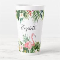 Aquarelle Flamant rose floral tropical Grand