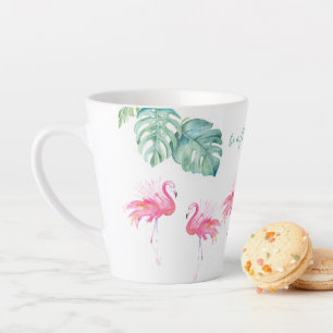 Tasse Latte Aquarelle Flamant rose rose