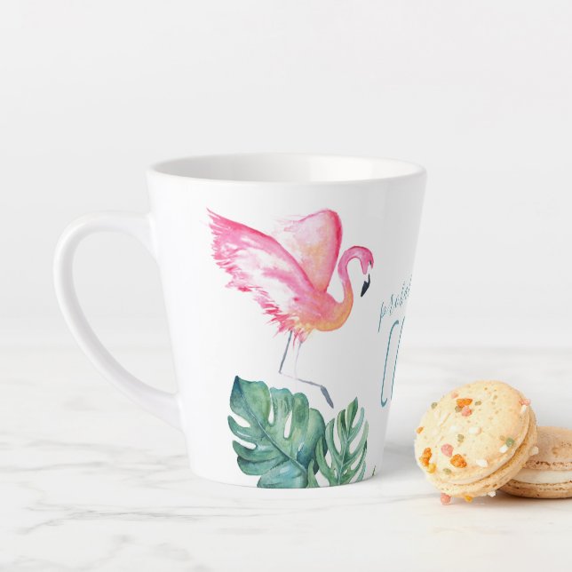 Tasse Latte Aquarelle Flamant rose rose tropical Café (En situation)