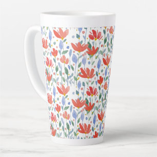 Tasse Latte Aquarelle fleur sauvage En Rouge Doux Et Bleu