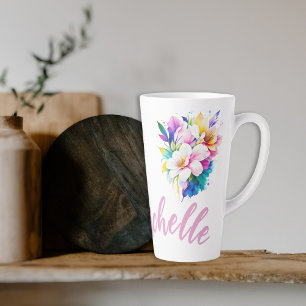 Tasse Latte Aquarelle florale personnalisable