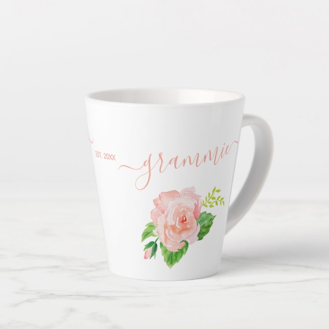 Tasse Latte Aquarelle Grammie Rose Peach Coral Rose (Angle droit)