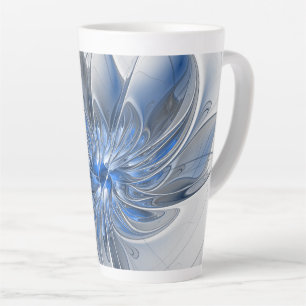 Tasse Latte Aquarelle gris bleu Abstrait Fractal Art Flower