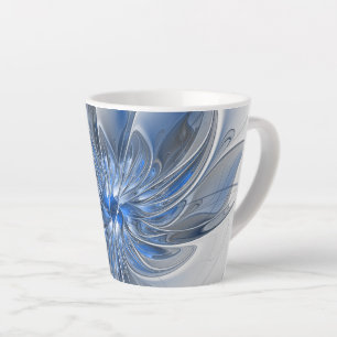 Tasse Latte Aquarelle gris bleu Abstrait Fractal Art Flower