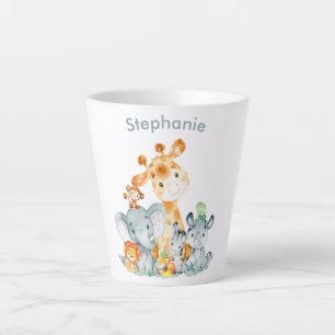 Tasse Latte Aquarelle gris Mint Cute Safari Jungle Animaux