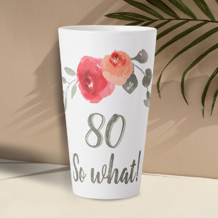 Tasse Latte Aquarelle Inspirante 80e Anniversaire Floral