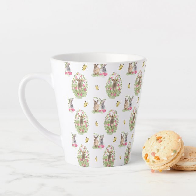Tasse Latte Aquarelle Lapin de Pâques Floral Oeuf de Pâques (En situation)