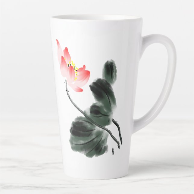 Tasse Latte Aquarelle Lotus Floral Chinoiserie Enk Wash Art (Droite)