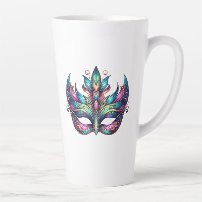 Tasse Latte aquarelle Mardi Gras masque carnaval (Droite)