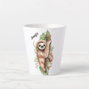 Tasse Latte Aquarelle mignonne Sloth & Feuilles tropicaux