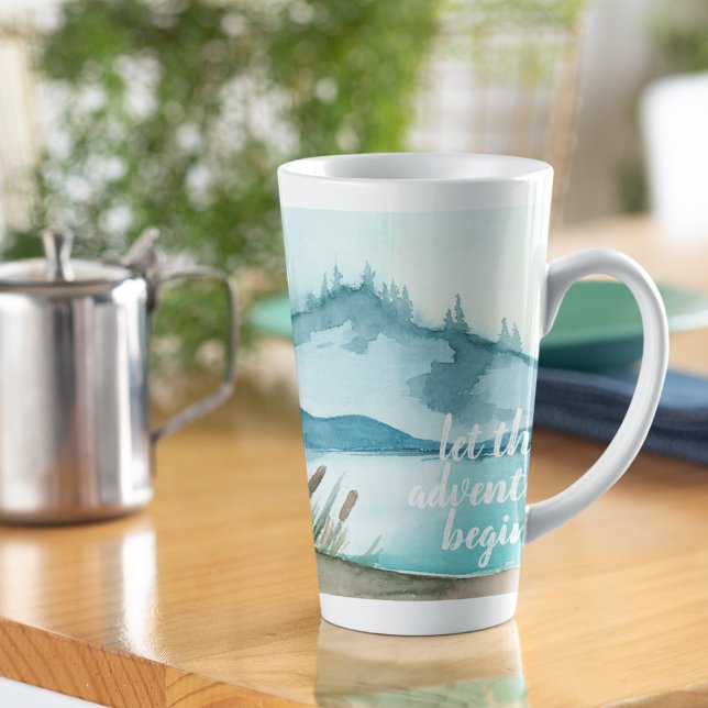 Tasse Latte Aquarelle moderne Nature Commençons l'aventure (Créateur téléchargé)