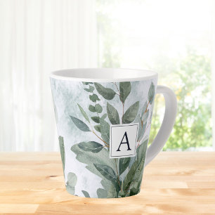 Tasse Latte Aquarelle monogramme Sage rustique Vert